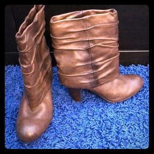 Brown distressed booties